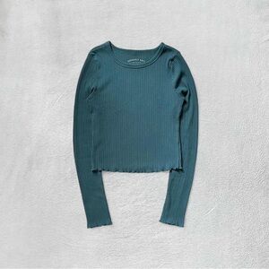 Aéropostale Seriously Soft Teal Ribbed Lettuce Trim Shrunken Tee, Women’s Medium